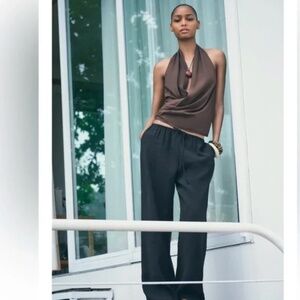 Zara Crinkle Wide Leg Pants